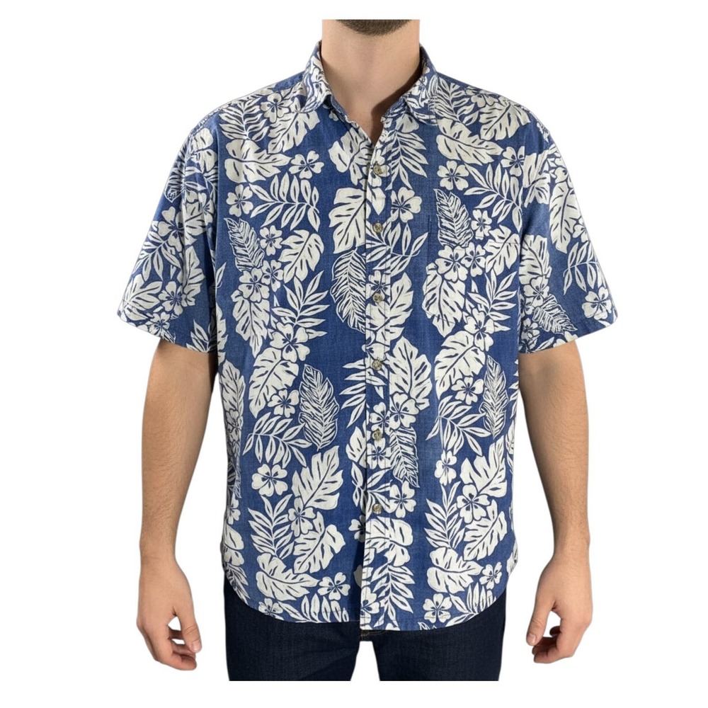 Cooke Street Hawaiian Aloha Shirt 2XL  Floal Leaves Flowers Reverse Print